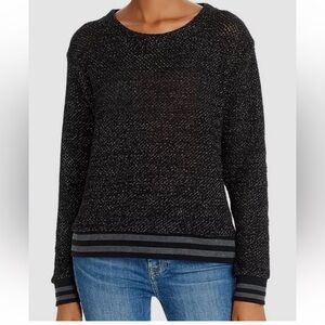 Splendid Womens Round-Neck Long-Sleeve Black/ Silver Metallic Sweater  Small